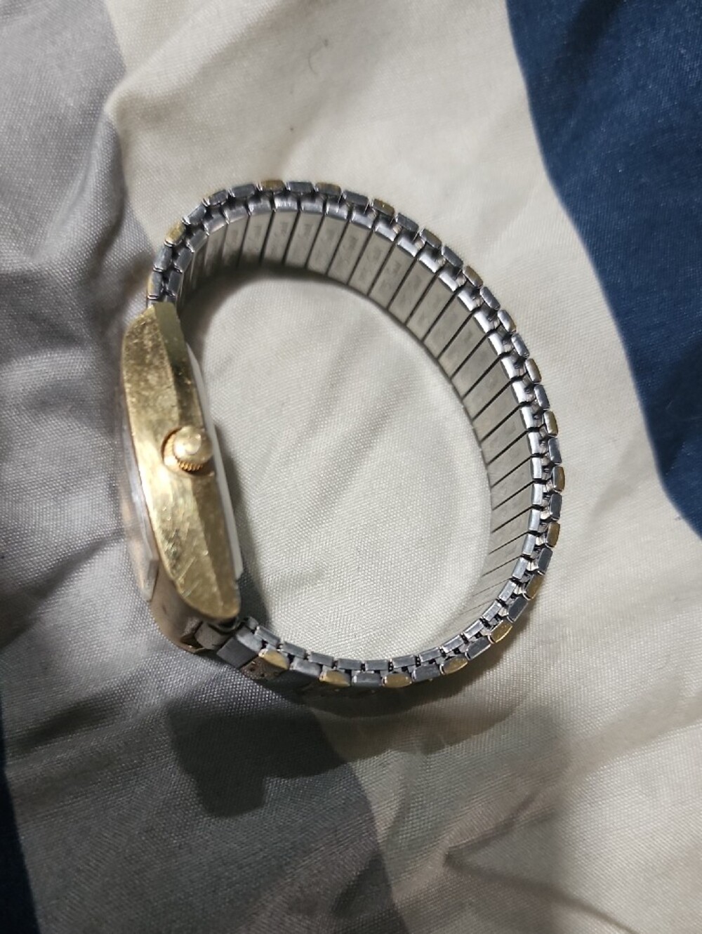 Men's Two-Tone Gold Watch with Rectangular Dial - Picture 4 of 4